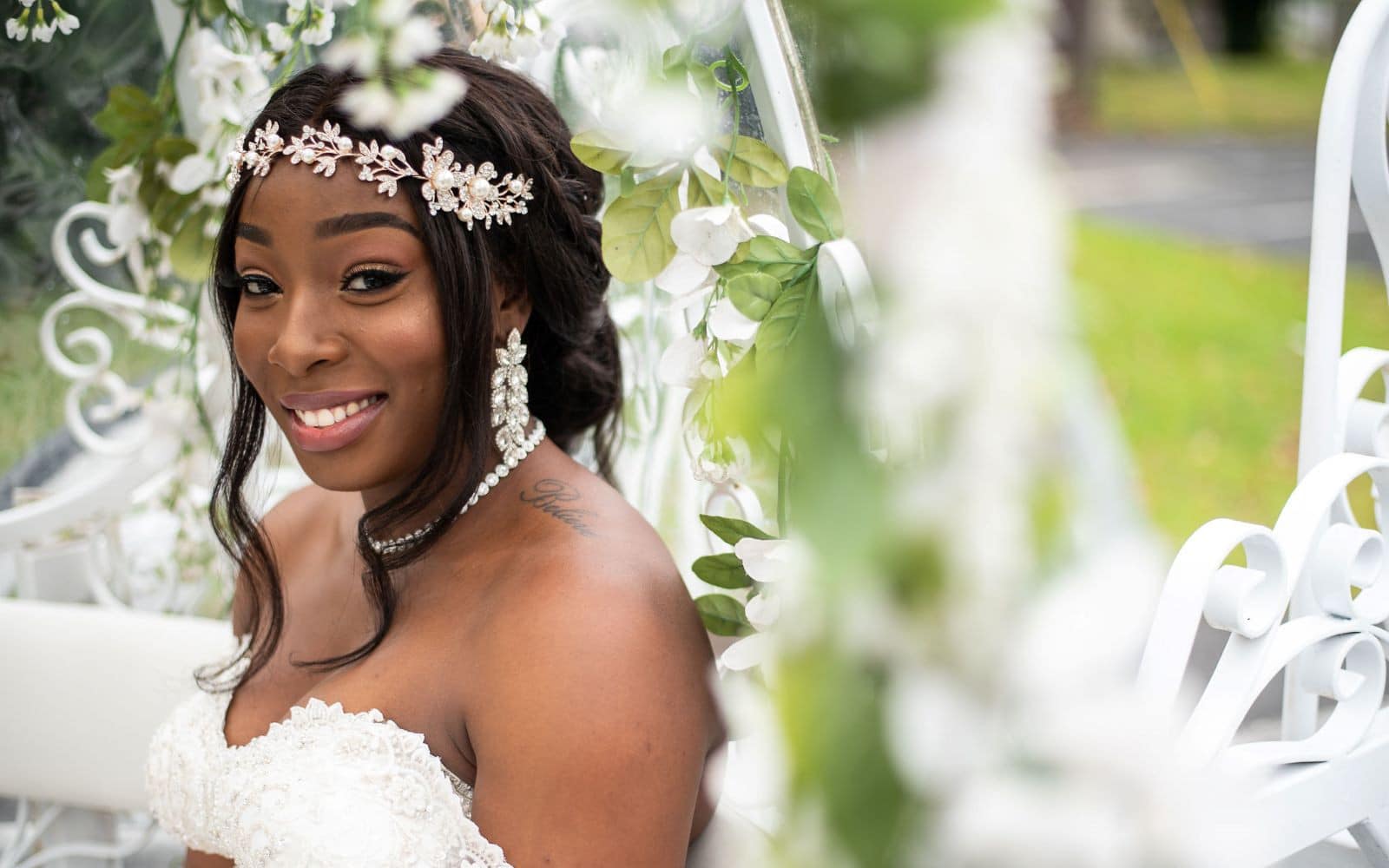 Bride surrounded by flowers